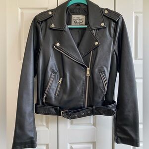 Levi’s Faux-Leather Black Belted Hem Moto Jacket